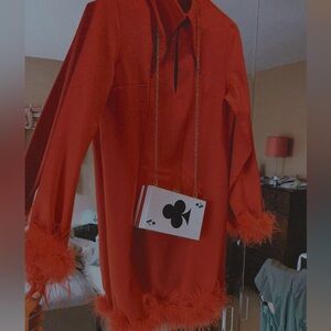 Red Feather Trim Dress ❤️ (purse not included)